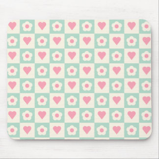 Mousepad Padrão de Coração e Flor Pastel