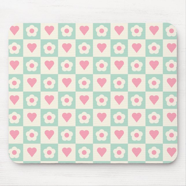 Mousepad Padrão de Coração e Flor Pastel (Frente)