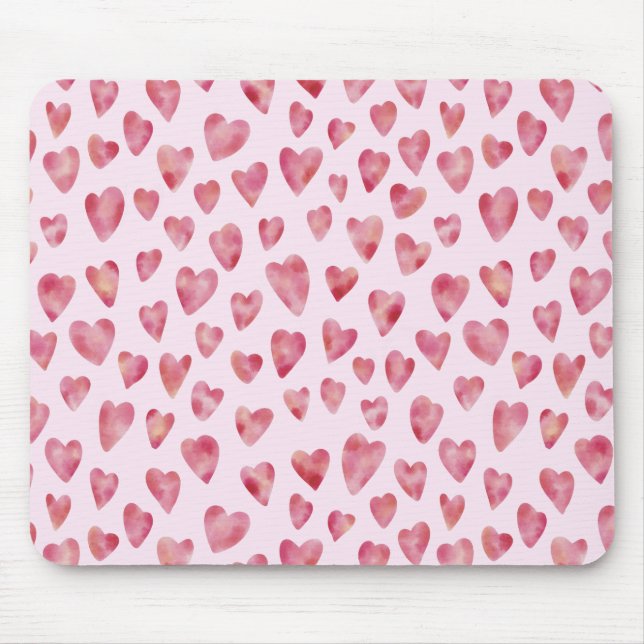 Mousepad Padrão de coração em aquarela rosa fofo (Frente)