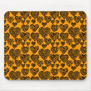 Mousepad Padrão de Coração - Preto em Laranja