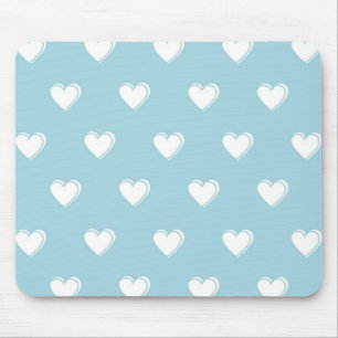 Mousepad Padrão de Coração Simples Branco Azul