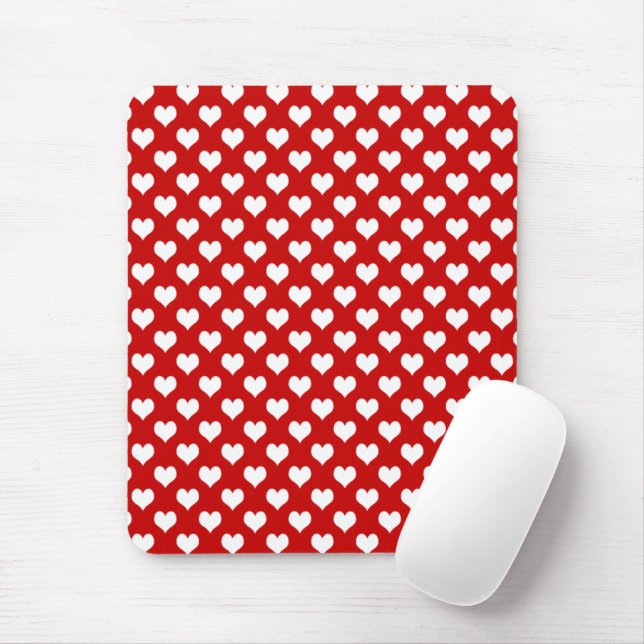 Mousepad Padrão de Coração Vermelho Fofo – Fundo de Amor Ro (Com mouse)