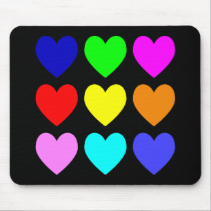 Mousepad Padrão de Corações Brilhantes em Preto