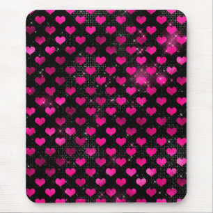 Mousepad Padrão de Corações do Glam Negro e Rosa Brilhante