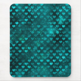 Mousepad Padrão de Corações do Glama do Teal Glam Glitter