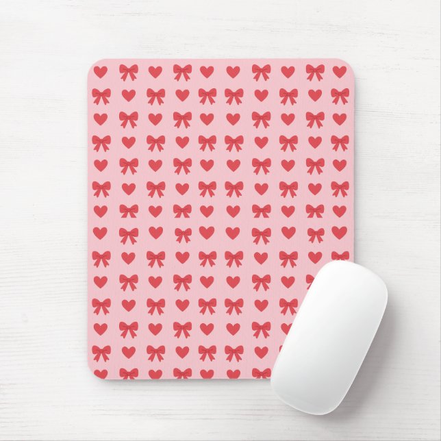Mousepad Padrão de Corações e Laços Rosa Doce (Com mouse)