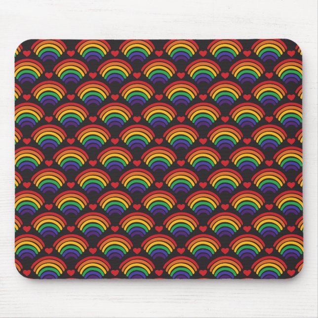 Mousepad Padrão de Corações e Rainbows (Frente)