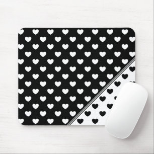 Mousepad Padrão De Corações na moda Preto E Branco