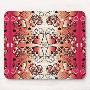 Mousepad Padrão de Corações Românticos Brancos Vermelho