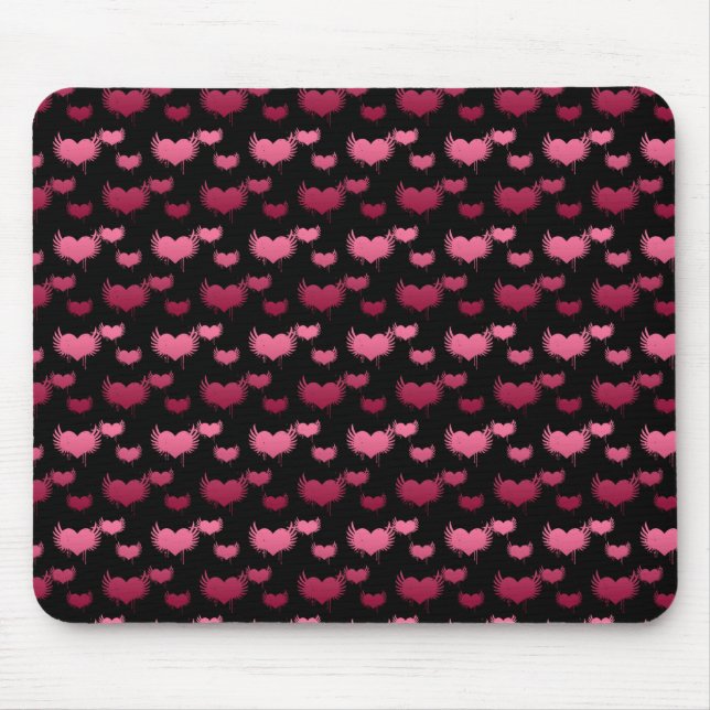 Mousepad Padrão de Corações Rosa e Vermelho (Frente)