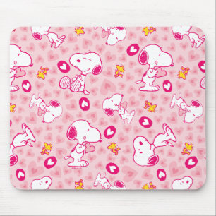 Mousepad Padrão de Corações Rosa Snoopy & Woodstock