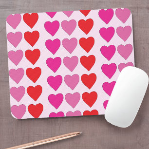 Mousepad Padrão de Corações Rosa Vermelho Divertido para o