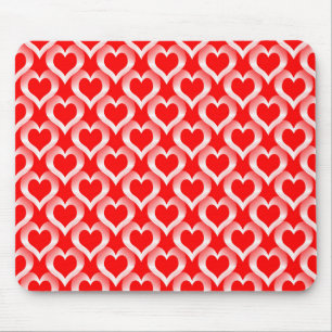 Mousepad Padrão de Corações Vermelhos Brancos