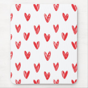 Mousepad Padrão de Corações Vermelhos Desenhados à Mão – Di