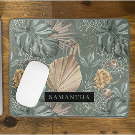 Mousepad Padrão de Cores Aquáticas Tropicais Douradas e Fol