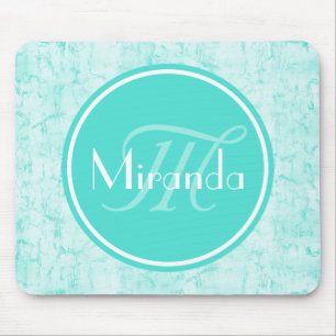 Mousepad Padrão De Crackle Da Tendy Aqua Mint Com Monograma