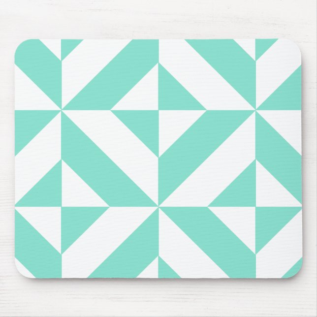 Mousepad Padrão de Cubo Geométrico Deco Verde Espuma do Mar (Frente)