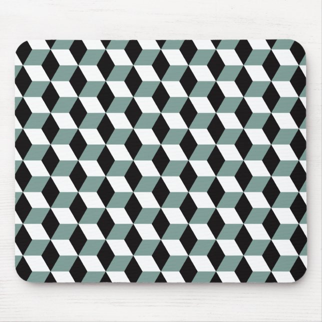 Mousepad Padrão de Cubos 3D no Azul Aqua Preto e Branco (Frente)