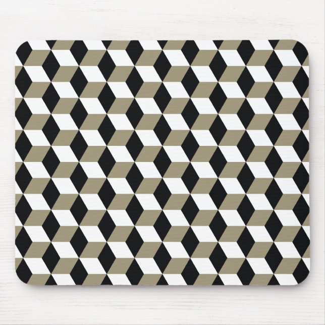 Mousepad Padrão de Cubos 3D Preto e Branco do Khaki (Frente)