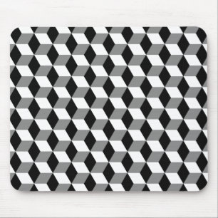 Mousepad Padrão de cubos 3D preto e branco para cinzas