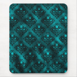 Mousepad Padrão de Damasco com Glitter Glam em Tom de Azul 