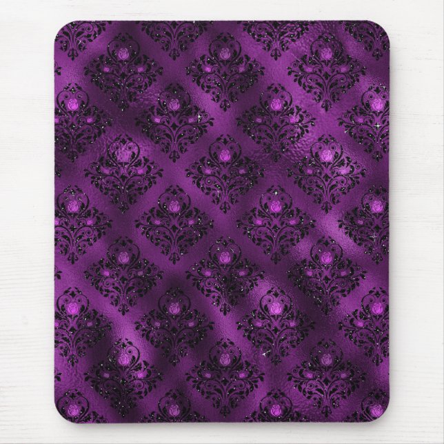 Mousepad Padrão de Damasco com Glitter Glam Ombre Roxo (Frente)