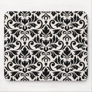 Mousepad Padrão de Damasco Florescente Preto sobre Creme
