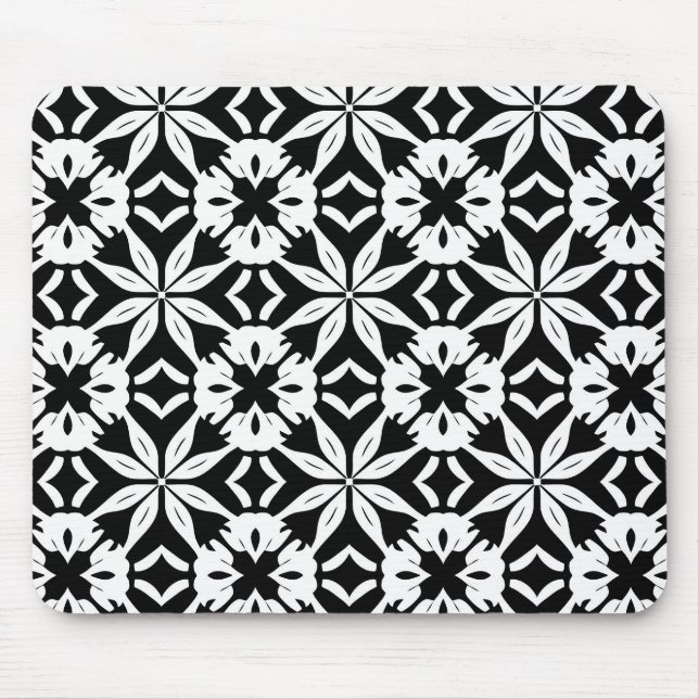 Mousepad padrão de Damasco preto e branco (Frente)