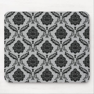 Mousepad Padrão de Damasco Rococó Preto no Cinza