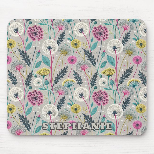 Mousepad Padrão de Dandelion e Foliage Insoltos (Frente)