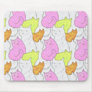 Mousepad Padrão de Desenho de Gatos em Aquarela Fofos