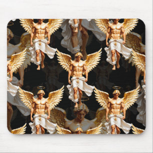 Mousepad Padrão de design de anjos dourados celestiais 
