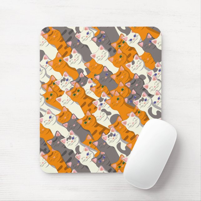 Mousepad Padrão de diagonal do gato preto branco do Ginger (Com mouse)