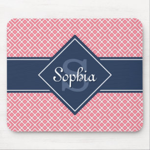 Mousepad Padrão de Diamante Azul e Rosa do Marinho monogram