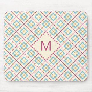Mousepad Padrão de Diamante Geométrico Rosa Pastel e Azul