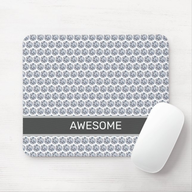 Mousepad Padrão de diamante/Mosaico Frato em Prata e Branco (Com mouse)