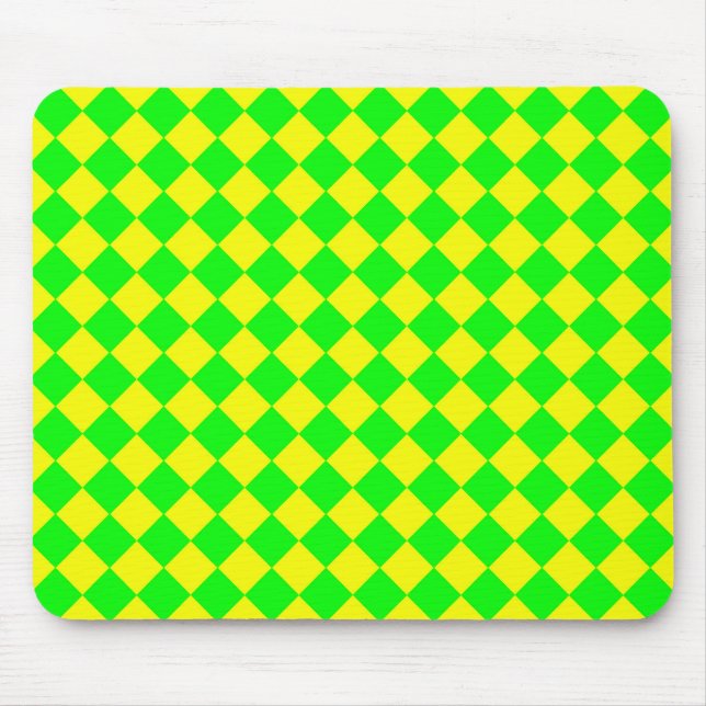 Mousepad Padrão de Diamante Xadrez Amarelo Verde  (Frente)