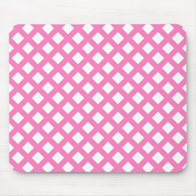 Mousepad Padrão de Diamante Xadrez Rosa Branco (Frente)