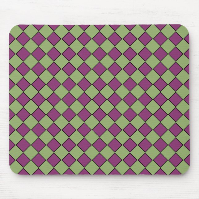 Mousepad Padrão de Diamante Xadrez Verde Roxo (Frente)