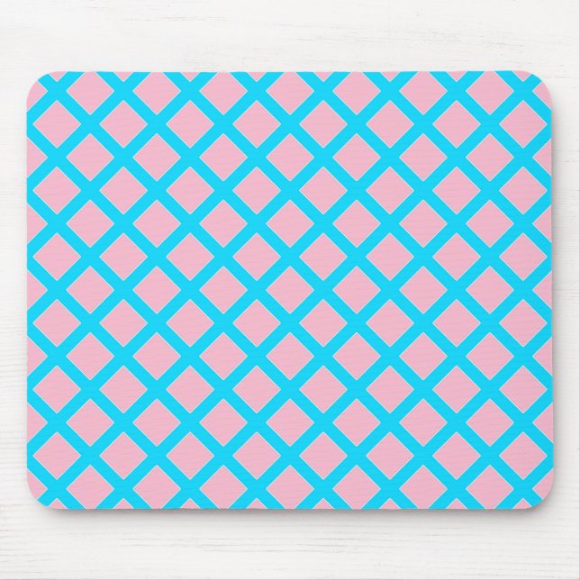 Mousepad Padrão de Diamantes Rosa Pastel e Azul Bebê (Frente)