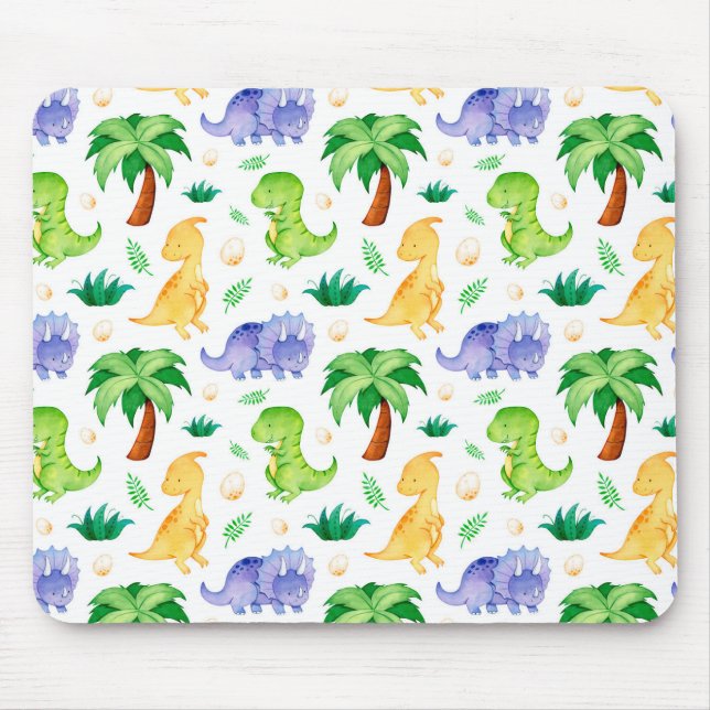 Mousepad Padrão de Dinossauro de Neon Watercolor Cute (Frente)