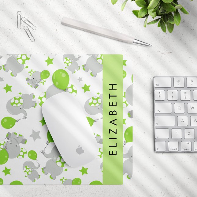 Mousepad Padrão De Elefantes, Elefantes Bonitos, Seu Nome (Criador carregado)
