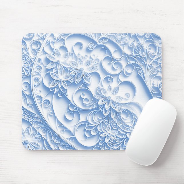 Mousepad Padrão de Enfileiramento de Papel Azul Pastel (Com mouse)