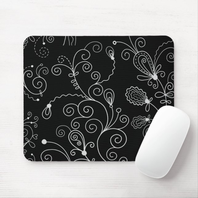 Mousepad Padrão de espirais, padrão de espiral, preto e bra (Com mouse)