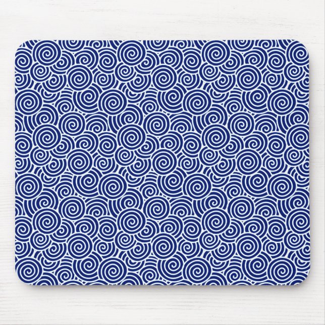 Mousepad Padrão de espiral japonês - marinho azul e branco (Frente)