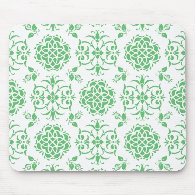 Mousepad Padrão de estilo damasco floral verde menta e bran (Frente)