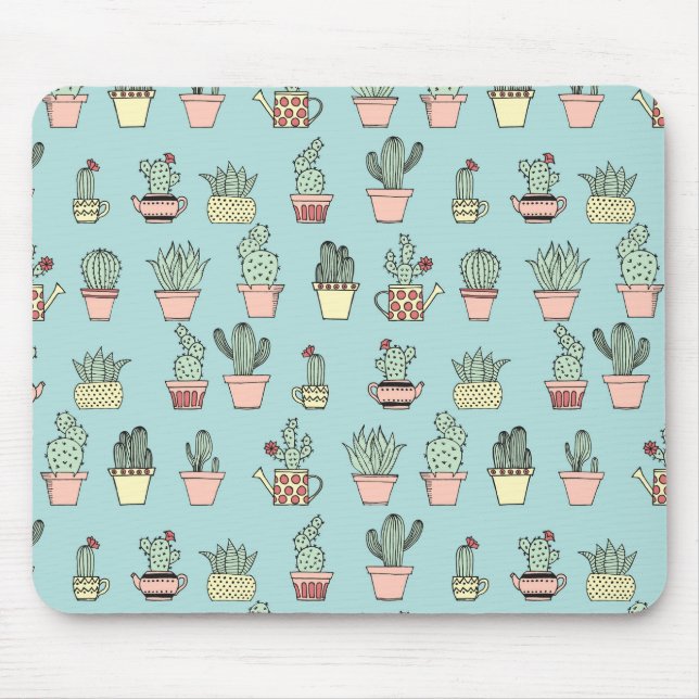Mousepad Padrão De Estilo Desenhado À Mão De Cactus Colorid (Frente)