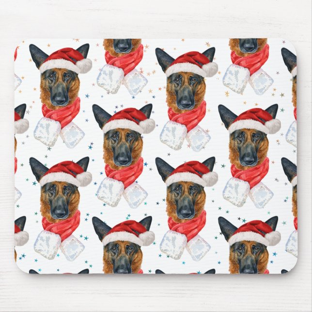 Mousepad Padrão de Estrelas de Natal do Cão da Raça Pastor  (Frente)