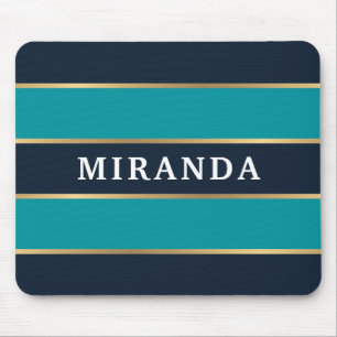 Mousepad Padrão de Faixa Dourada Azul do Marinho Negrito