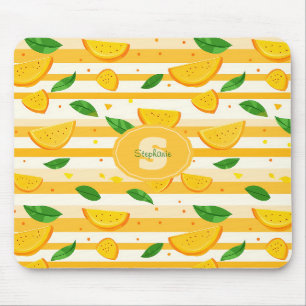 Mousepad Padrão de Fatia Laranja com Folhas Verdes